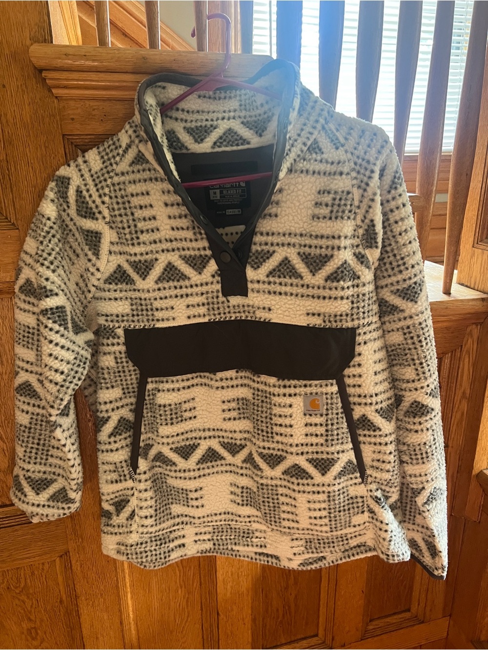 Carhartt Women's Cream & Gray Patterned Snap-Placket Fleece Pullover